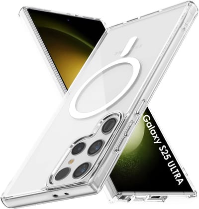 Samsung Galaxy S25 Ultra Hoesje backcover Shockproof siliconen Transparant met geïntegreerde magnetische cirkel