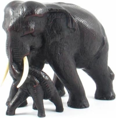 Beeld - Olifant met baby - Polystone - Zwart - 20cm - Sawahasa - Thailand - Fairtrade