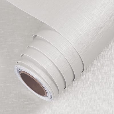 Witte Vinyl Behang Plakfolie 60cm x 5m met Linnen Textuur - Waterdichte en Verwijderbare Sticker voor Keuken en Meubels, Ideaal voor Werkbladen en Lades