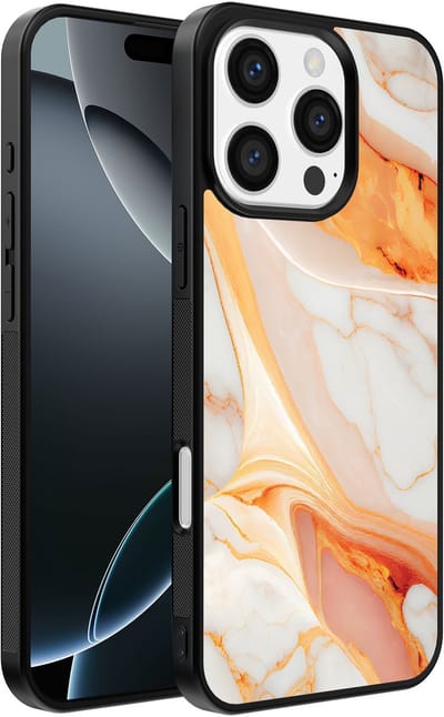 Smartphonica Telefoonhoesje Geschikt voor iPhone 16 Pro Max met marmer opdruk - TPU backcover case marble design - Oranje geschikt voor iPhone 16 Pro Max