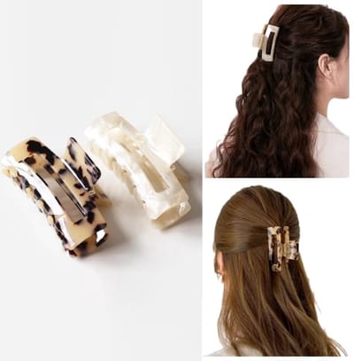 Dames Haarklemmen glanzend Acryl set 2 stuks- Youhomy accessoires Haarklemmen- Sierklem voor vrouwen, dames- Haarklem Parelwit, Luipaard 8.5 cm- Hair clip craw two pieces - Cadeau set haarclip 2 stuks| Moederdag cadeau| Valentijnsdag cadeau