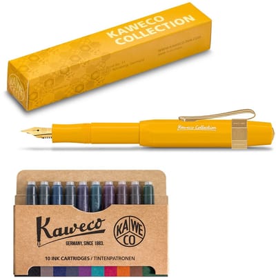 Kaweco - Collection - Vulpen - Extra Fine - Honey - Oktogonal Clip Vergoldet - met doosje met 10 verschillende kleuren patronen
