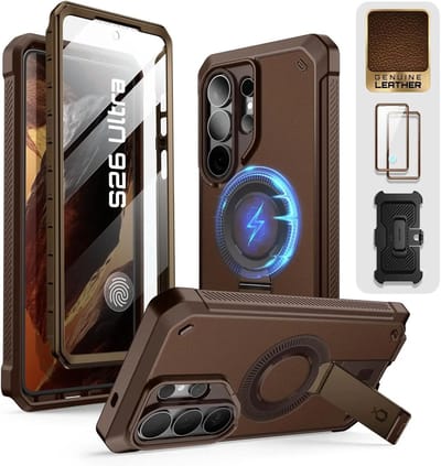SUPCASE Unicorn Beetle Mag Pro - Hoesje Geschikt voor Samsung Galaxy S26 Ultra - Compatibel met MagSafe / Qi2 - Full Protect met Ingebouwde Screenprotector - Kickstand - Bruin