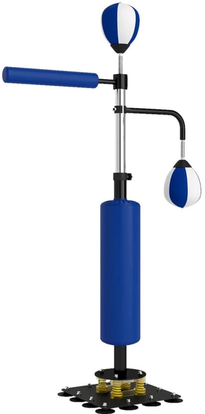 Boksstandaard - 2 Speedballen, Draaibare Boksstang, Trapkussens - in Hoogte Verstelbaar - Reflextrainer - Reflexstang - Boksbal Staand - Bokszak - Bokspaal - Boxing - Staal - 107x36x140-205 cm - Blauw
