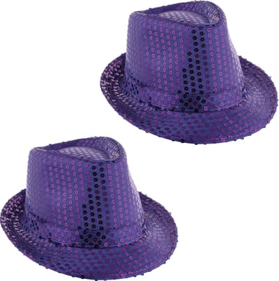 Funny Fashion Trilby hoedje - 2x - paars - glitter - pailletten - polyester - heren/dames - Carnaval - glitterhoed