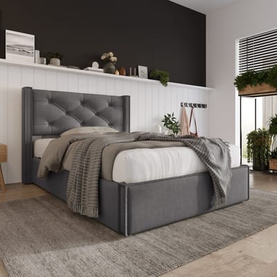 KOMHTOM Eenpersoonsbed 90x200 cm Volwassenenbed Metalen lattenbodem grijs met matras