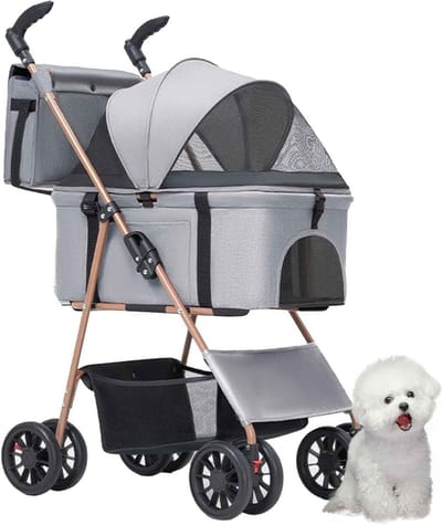 Hondenbuggy Met Draagtas - Hondenkar Reismand - Reizen Met Huisdier - 3-In-1 Multifunctioneel - 64 x 50 x 102 cm