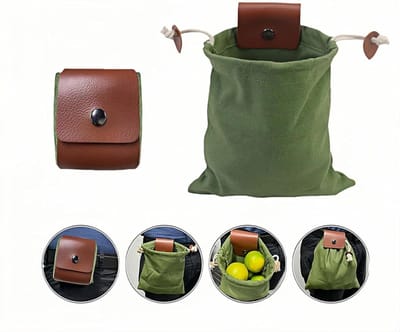 2-Pack Opvouwbare Gewaxte Canvas Plukzak - Handsfree Heuptas voor Wandelen en Kamperen - waterdichte Tactische Tas voor Paddenstoelen en Bessen - Legergroen