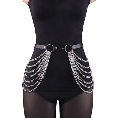 Dames Sexy Lichaamsketting Sieraden PU Leer Taille Riem Met Kettingen Festival Ketting Buikriem Sieraden Voor Dames Gotische Accessoires gray