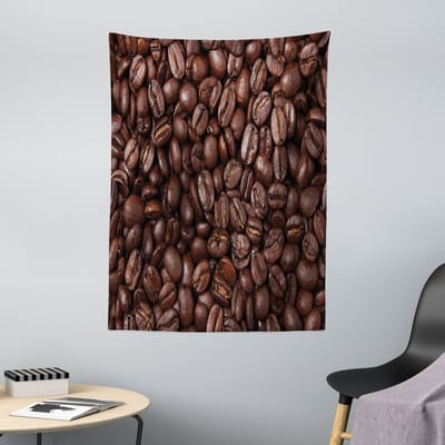 ABAKUHAUS Koffiewandtapijt, met een afbeelding van aromatische koffiebonen, 110 x 150 cm, roodbruingrijs