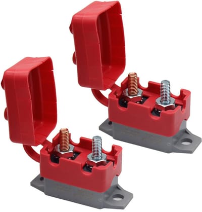 Set van 2 automatische stroomonderbrekers van 12V-24V en 30A met resetfunctie, inclusief afdekbouten en 4 kabelschoenen, ideaal voor acculaders, bussen en auto-accessoires