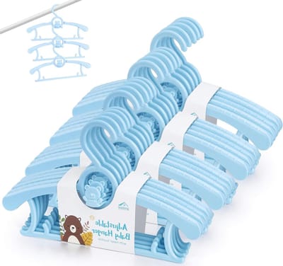 20 Stuks Kinderkleding Hangers met Ruimtebesparende Stapelbare Haakjes, Verstelbare Baby Hangers van 29-37cm, Antislip Uittrekbare Hangers voor Baby's, Peuters en Kinderen