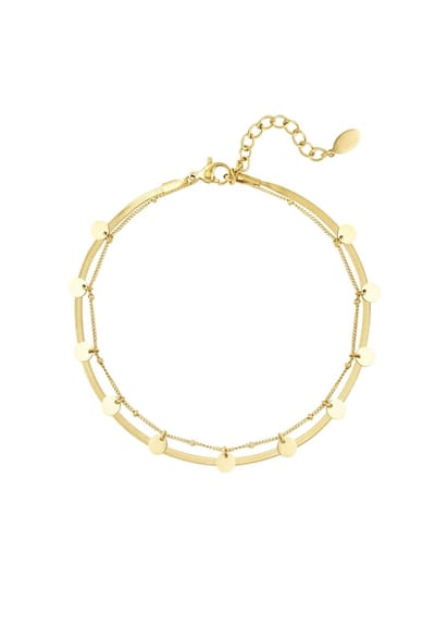 Enkelbandje dubbellaags cirkels - Goud - Yehwang - Enkelbandje - 22 + 5 cm - Goud - Stainless Steel (verkleurt niet!)