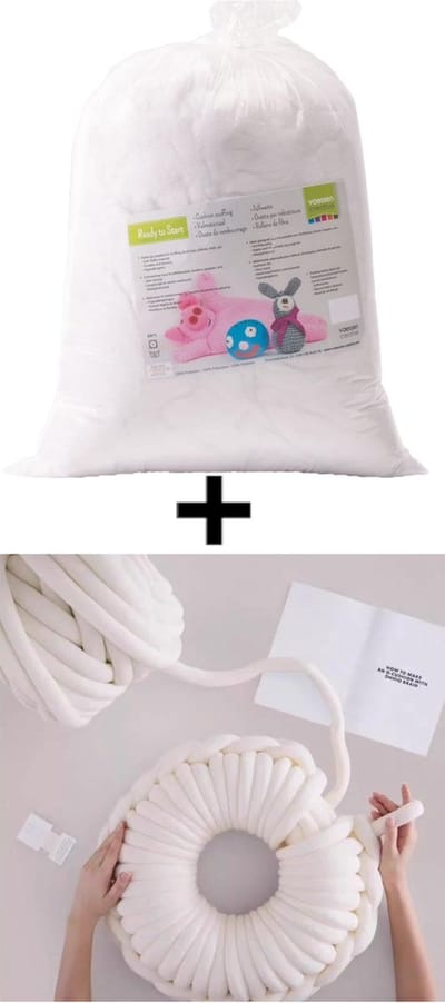 500 g dik katoenen buisgaren, vulling katoenen garens, 2 cm dik, warm, ademend, deken kerngarens, polyester, machinewasbaar, buisdraad voor armbreien, doe-het-zelf bankkussen, kussen voor huisdierbed+Varessen Creative Polyestervulling met 1000 g