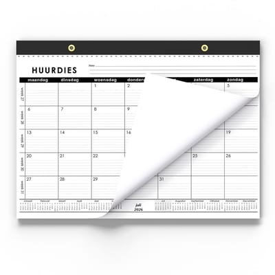 Huurdies® Kalender 2026 – 18 Maanden Bureauplanner & Wandkalender – A3+ Formaat (45x32 cm) – Met Weeknummers, Feestdagen & Notities – juli 2026 t/m december 2027
