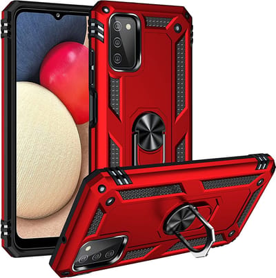 HB Hoesje Geschikt voor Samsung Galaxy A03S Rood - Anti-Shock Hybrid Armor Back Cover - Hoes met Kickstand Ring