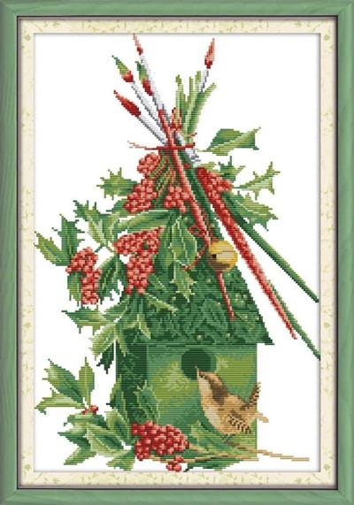 Geavanceerde Telbare Borduurkits - Straat Na de Regen - Handgemaakte Borduurset voor DIY Kerstcadeaus met Witte Vogelhuis