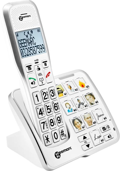 Geemarc, Vaste telefoon voor senioren met fototoetsen en versterkt geluid AmpliDect 595 Foto, Wit