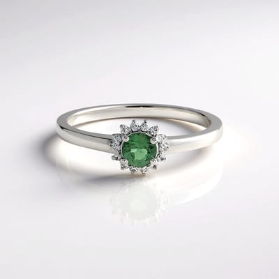 Cavill - Zilveren Bloemenring - 925 Sterling Zilver - Chroom Apatiet 0,23 ct & Zirkonen 0,09 ct - Elegante Groene Edelsteenring Dames