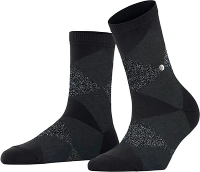 Burlington Glitter Bonnie SSO gedessineerd katoen sokken dames zwart - maat 36-41