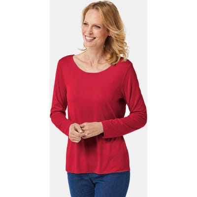 Veelzijdig te combineren shirt met lange mouwen en harmonieuze sierrand - rood - Gr. 44 van Goldner Fashion
