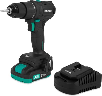 VONROC PRO Accuboormachine 20V – 40 Nm – Brushless motor - 17 schroefstanden + boorstand - Incl. 2 bits - Incl. 2.0Ah Accu en snellader