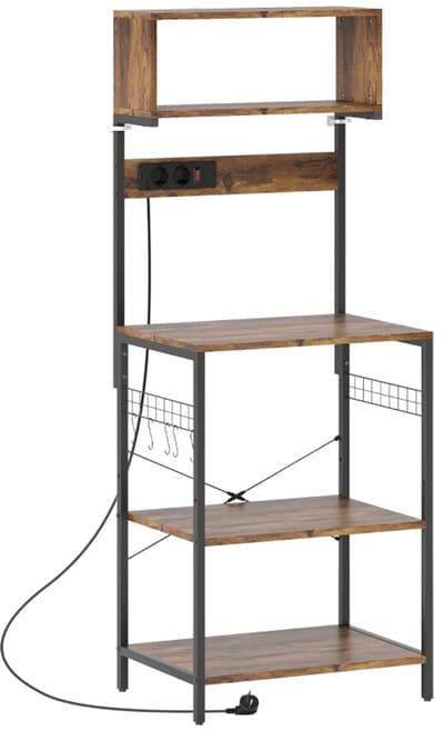 Apothekerskast - 60x42x153 cm - Met 5 Planken en S-Haken - Met Stopcontact - Staal - Rustiek Bruin