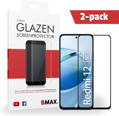 2-pack BMAX Screenprotectors geschikt voor Xiaomi Redmi 12 5G - Van gehard glas - Samsung screenprotectors - Telefoonaccessoires - Telefonie & Accessoires - Beschermglas - Glazen screenprotectors
