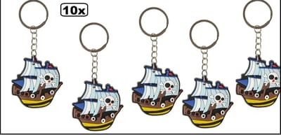 10x Sleutelhanger Piratenboot 5 x 5 cm bruin/blauw - piraat sleutel hanger piraten thema feest festival uitdeel verjaardag