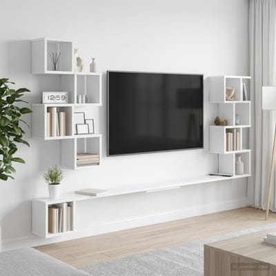 vidaXL - Wandgemonteerd - TV - Rek - Wit - 200 - x - 15 - x - 94 - cm - Bewerkt - hout