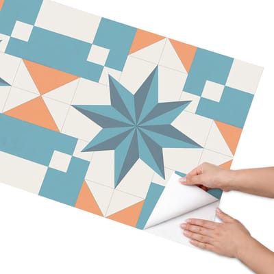 Coloray Meubel Wrap Folie - Turkoois Meubelfolie - 65x130 cm - Wrapfolie Keuken Stertegels - Decoratiefolie - Geometrische Meubelfolie - Meubel Wrap Folie - Woonkamer decoratie - Geometrie