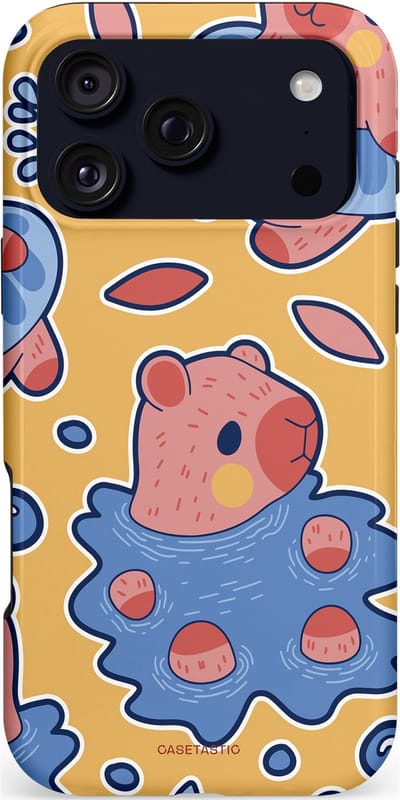 Casetastic hoesje geschikt voor Apple iPhone 17 Pro Max - MagSafe - Dubbellaagse bescherming - Capibara plons - Fashion Case - Goud Lavendel Perzik Grijs