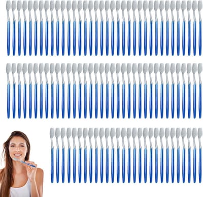 Wegwerp Tandenborstels - Mini Tandenborstels - Reizen en Gasten - Afzonderlijk Verpakt - 100 Stuks - Blauw