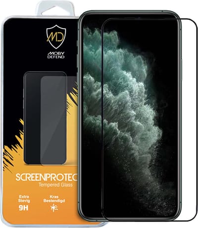 MobyDefend Screenprotector - Geschikt voor Apple iPhone 11 Pro / iPhone XS / iPhone X - Screensaver Met Zwarte Randen - Gehard Glas