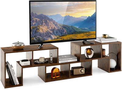 COSTWAY Televisiekast, hout, 3-delig, vrij te combineren, televisietafel voor tv's tot 65 inch, uittrekbaar, tv-lowboard, tv-kast, multifunctionele boekenkast, opbergrek