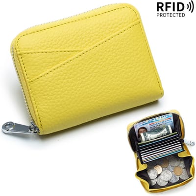 Pasjeshouder Mannen, Leer, Portemonnee Dames, RFID, Munthouder - Geel