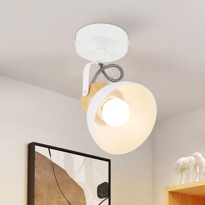NETTLIFE Opbouwspot - wit - rond - 1-lichts - E27 Fitting - 350° draaibar Plafondspot - Max.40W - Vintage Plafondlamp - Metaal - Hoogwaardig Design - voor Hal | Woonkamer | Keuken - Zonder Lichtborn