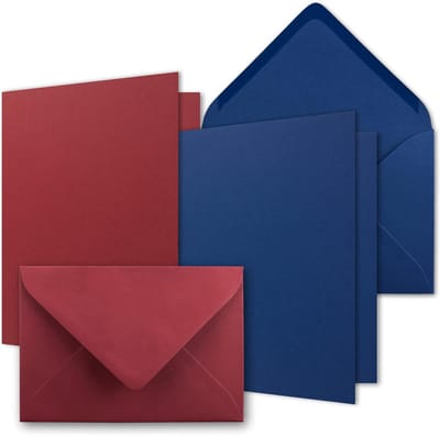 100 Sets Vouwkaarten DIN B6 met Enveloppen - Donkerrood & Donkerblauw - 12x17 cm - Geschikt voor Printen
