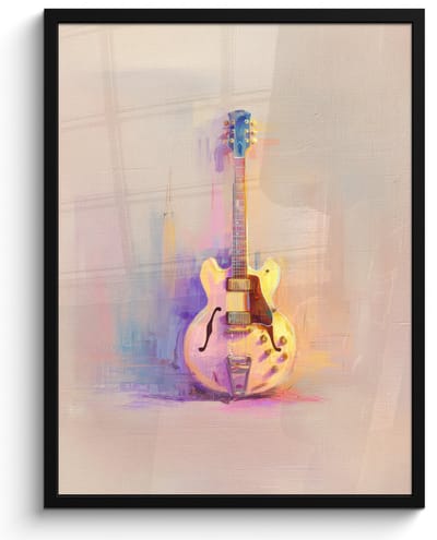 Poster in lijst - Fotolijst 60x80 cm - Posters - Gitaar - Pastel - Schilderachtig - Posterlijst zwart - Decoratie - Wanddecoratie woonkamer - Muurdecoratie slaapkamer
