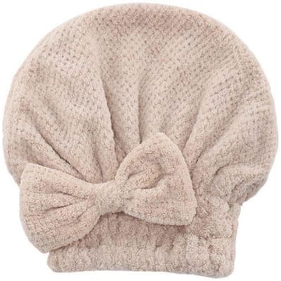 Serviette Sèche-Cheveux Rapide en Velours Corail Nœud Papillon Serviette Enveloppante Chapeau Bonnet Épais pour Femmes Accessoires de Salle de Bain Serviette Couleur Unie kaki