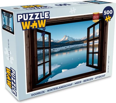 Puzzel Doorkijk - Winterlandschap - Meer - Bergen - Uitzicht - Legpuzzel - Puzzel 500 stukjes