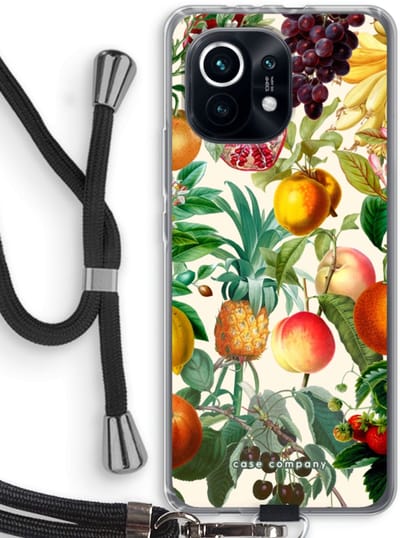 Case Company® - Hoesje met koord geschikt voor Xiaomi Mi 11 hoesje met Koord - Classic Flora - Telefoonhoesje met Zwart Koord - Bescherming aan alle Kanten en Over de Schermrand