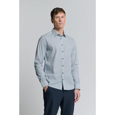 No Excess Shirt Stretch Allover Printed Seablue Maat: S | Zakelijke Overhemden Outlet | Heren | Blauw