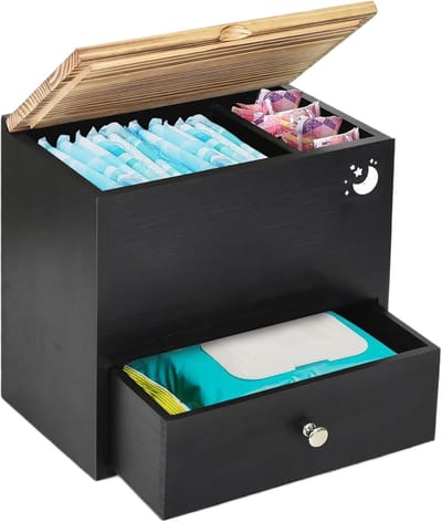 Famanu – Hygiëne organizer voor dames, maandverband opbergdoos met houten afwerking voor badkamer en toilet