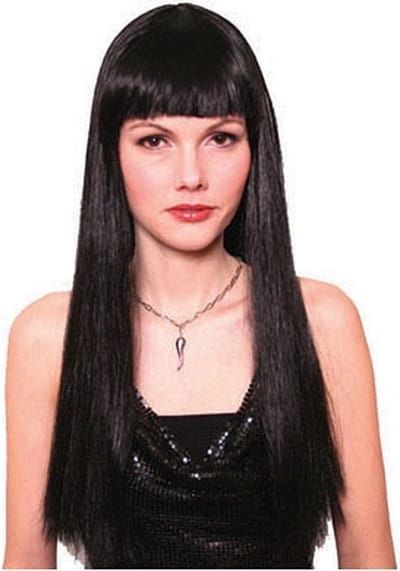 Funny Fashion Verkleedpruik - zwart - pruik met pony en lang stijl haar - Morticia en meer - dames