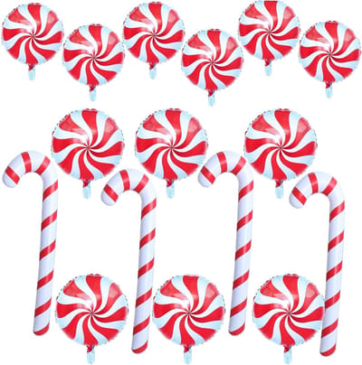 Opblaasbare Kerstsuikers, 5 Stuks, 12 Stuks Geschikt voor Kerstdecoratie, Tuinversiering en Kerstboomdecoratie