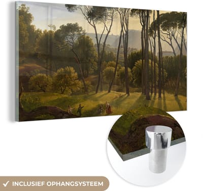 MuchoWow® Glasschilderij 40x20 cm - Schilderij acrylglas - Italiaans landschap met parasoldennen - Schilderij van Hendrik Voogd - Foto op glas - Schilderijen