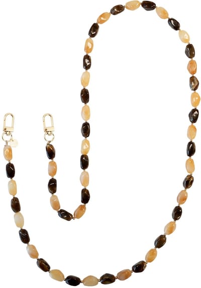 xoxo Wildhearts telefoonkoord - Amber Dust - Lang koord - Geschikt voor iPhone - Geschikt voor Samsung - Universeel - Phone cord - Telefoonketting - Koord voor telefoon - Telefoon hanger stenen ketting - Beige / Bruin