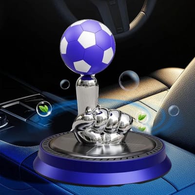 Auto Luchtverfrisser - Voetbal Diffuser - Verfrissende Auto Rit - Op Zonne-energie Roterend - 9x8x3 cm - Blauw
