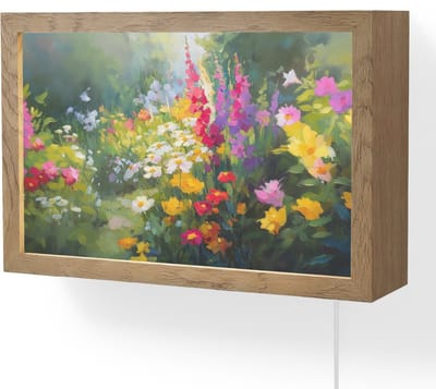 Wandlamp 30x20 cm - Oplaadbaar - Zomertuin - Sfeervol - Bloemen - Wandlampen binnen woonkamer - Slaapkamer lamp met kabel - Decoratieve nachtlamp - Vloerlamp snoer